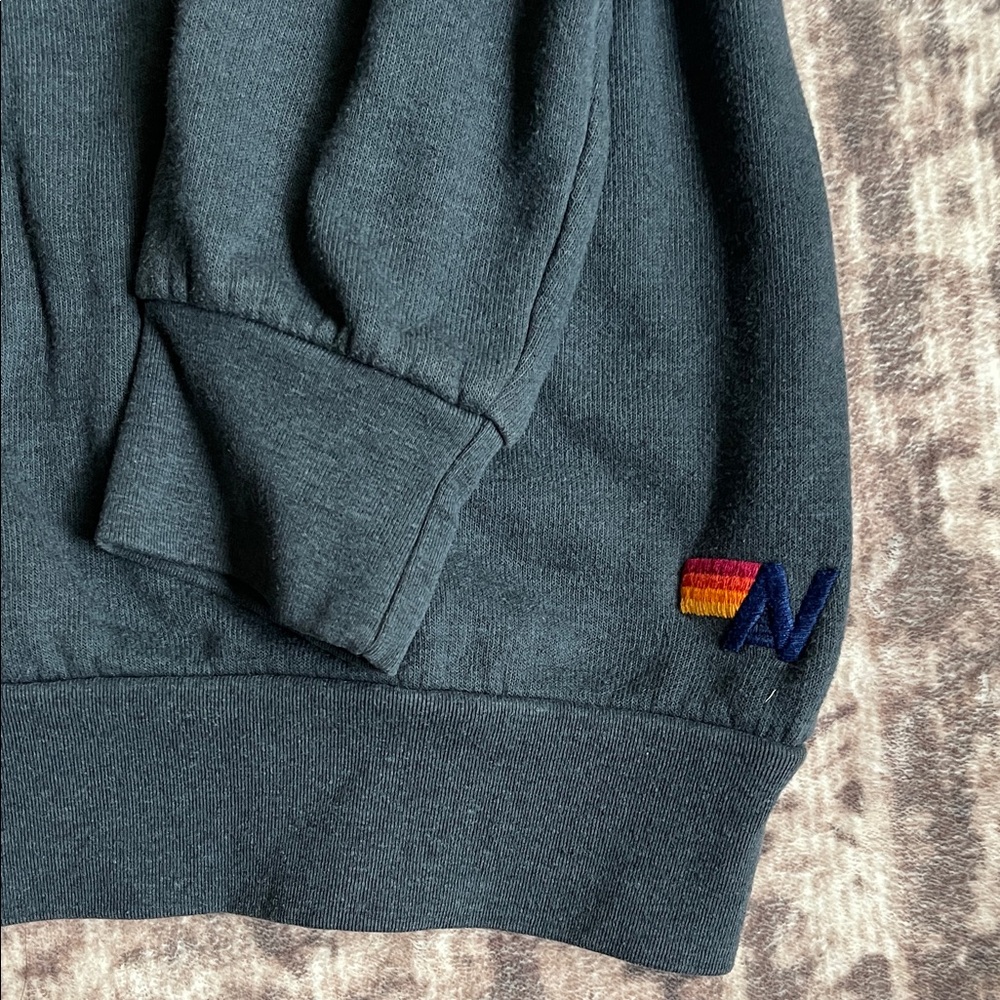 Aviator Nation Black Crewneck with Neon Rainbow Sleeve Stripes - Picture 2 of 6